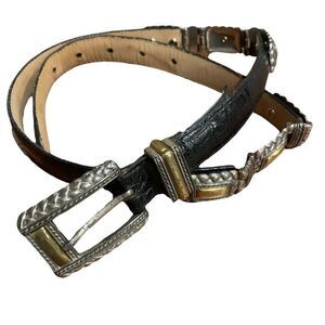 Brighton Black Croc Print Silver Gold Belt